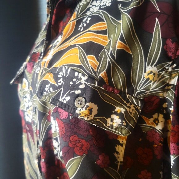 LOFT Floral Blouse Long Roll Tab Sleeves Button Down Blouse - Size L - Picture 2 of 8
